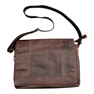 Jack Georges Voyager Flap Top Messenger Leather Briefcase Bag Zip w/ Strap 15"